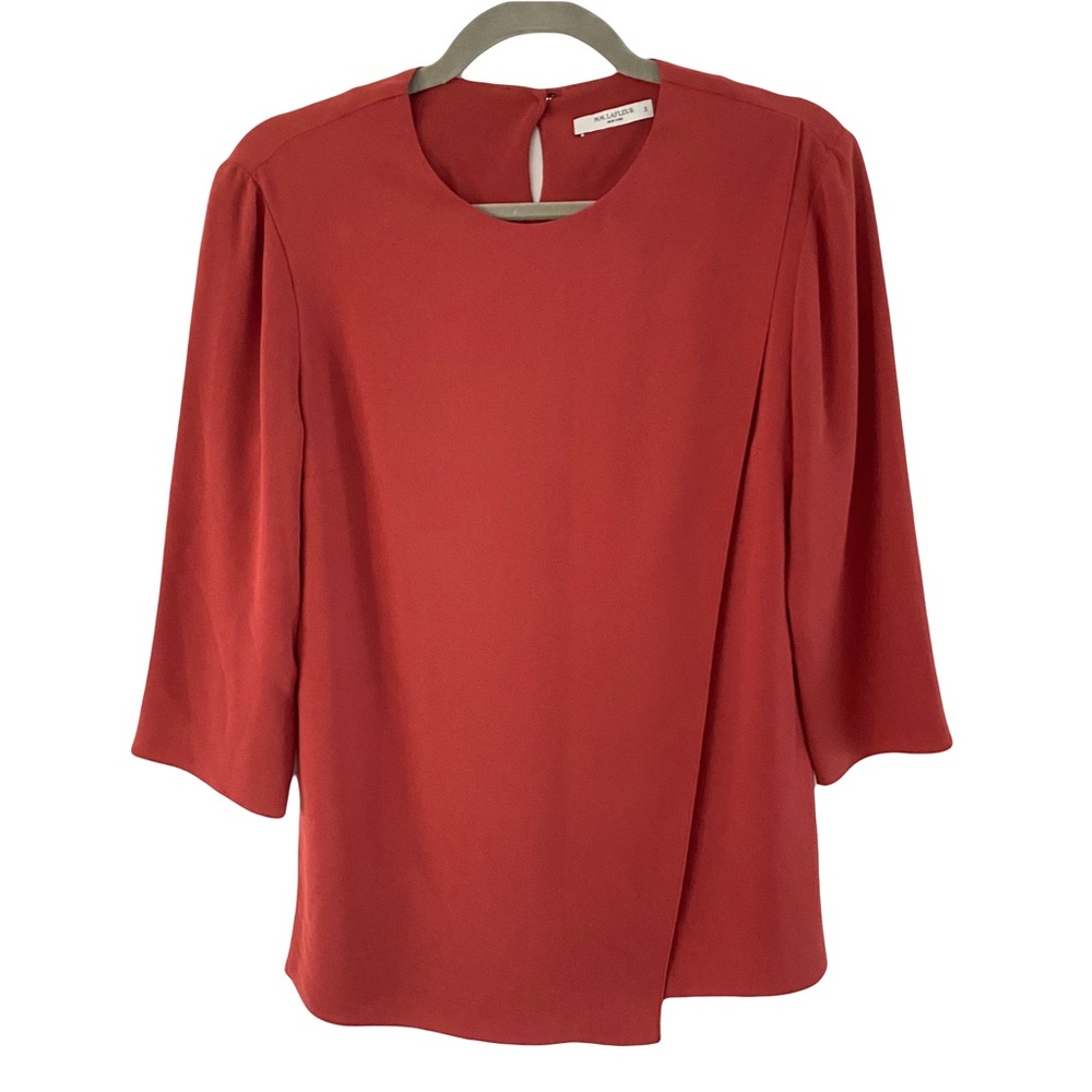 MM Lafleur Bourgeois Rust Asymmetrical Classic Office Blouse Top Small‎